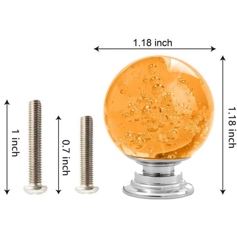 12 Pcs 30mm Round Bubble Crystal Glass Cabinet Knobs with