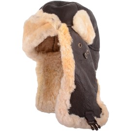SNUGRUGS Mens Genuine Sheepskin Aviator Pilot Hat with Ear Flaps - Dark Forest - Large