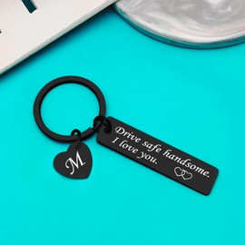 Ximalun Drive Safe Keyring for Him Boyfriend Husband 26 Letter Keyring Gifts for Men Dad Son Drive Safe Handsome I Love You