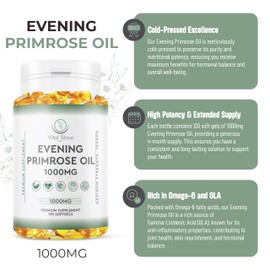 Evening Primrose Oil 1000MG - 4 Month Suuply - Omega 6 & 9 - Vegan Evening Primrose Oil 1000MG