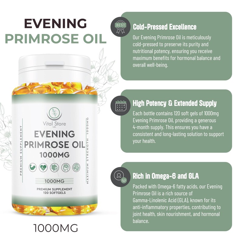 Evening Primrose Oil 1000MG - 4 Month Suuply - Omega