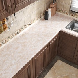 FANCYEASY Glossy Beige Cloudy Marble Contact Paper for Countertops Waterproof Contact Paper for Cabinets Desk Shelves Furniture Removable Self Adhesive Vinyl Wall Paper for Kitchen Bathroom 15.7"x118"