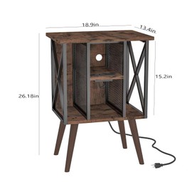 EYOCAL Record Player Stand with Vinyl Storage, 80 Albums Turntable Stand End Table Night Stand with Charging Station Outlet Vinyl Holder Organizer for Living Room Bedroom