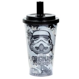Puckator Shatterproof The Original Stormtrooper Double Walled Cup with Straw and Lid - Insulated Tumbler - Cups with Lids and Straws for Adults Children - Travel Thermal Cup with Straw Water Bottles