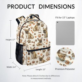 XaocNyx School Backpack for Kids, Cute Bulldogs Backpack for School Travel, 17 Inch Dog Bookbag for Boys Girls