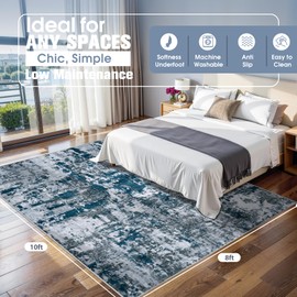 8x10 Area Rugs for Living Room Rug Washable: Abstract Large Rug for Dining Room Bedroom Carpet Non Slip 8 by 10 Indoor Modern Nursery Home Office Navy Grey