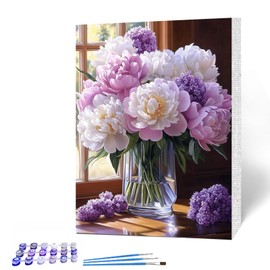 MAXBYE Flowers Paint by Numbers Kits for Adults Beginners with Wooden Frame, Easy Canvas Paint by Numbers Windowsill Flowers, DIY Oil Painting Art Kit for Home Wall Decoration 12X16 inch