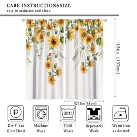 JanJCurt Vintage Sunflower Kitchen Curtains, Rustic Farmhouse Wooden Yellow Floral Plant Hummingbird Print Window Treatments for Cafe Living Room Bedroom 42x54 Inch