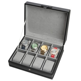 SANZIE 8-Slot Watch Box for Mens Watch Case with Removable Watch Pillows, Watch Holder Organizer Watch Storage with Grey Lining & Black Synthetic Leather (Black)