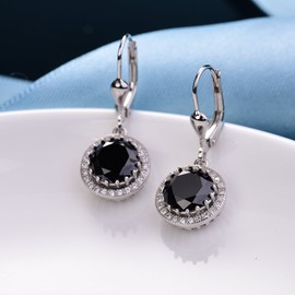 GULICX Women's 925 Sterling Silver Black Zircon Vintage Style Round Dangle Earrings Leverback