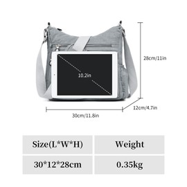 NOTAG Women's Shoulder Bag, Lightweight Multiple Pockets, Shoulder Bag, Women's Waterproof Nylon Handbag, Shoulder Bag, lightgrey, Utility