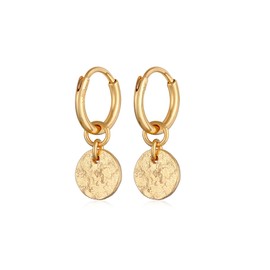 Elli Women's Hoop Earrings Plate Pendant Hammered Removable in 925 Sterling Silver, Sterling Silver Yellow Gold, No Gemstone