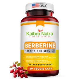 Kaibro Nutra Berberine Supplement 1000mg, Berberine HCL for Immune System, Glucose Support, Circulatory & Gastrointestinal Health, Vegan & Gluten-Free, 120 Capsules