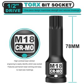 Aiourx M18 XZN Triple Square Bit Socket with 1/2-Inch Drive, Metric Size, CR-MO
