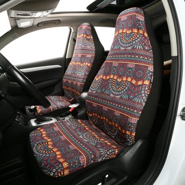 P&J Baja Blanket High Back Car Seat Covers Magic Boho Designs Integrated Bucket Universal Size Fit for Most Cars SUVs Trucks Vans Woven Fabric Front Pair 2pcs Blue Color