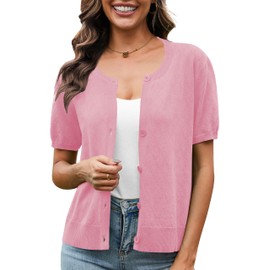 VIISHOW Women's Light Cardigan Sweaters for Summer Open Front Summer Button Up Short Shrugs Pink, Large