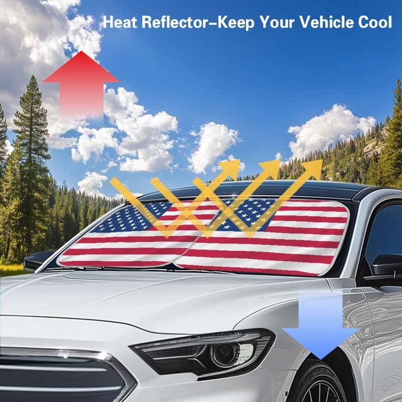 TSVAGA American Flag Car Windshield Sun Shade Foldable Car Cover