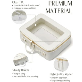Popvibe Clear Makeup Case White Toiletry Bag Travel Large Clear Cosmetic Bag with Zipper, Big Make Up Bag Organizer Women Traveling TSA Approved Transparent Bag Car for Essentials
