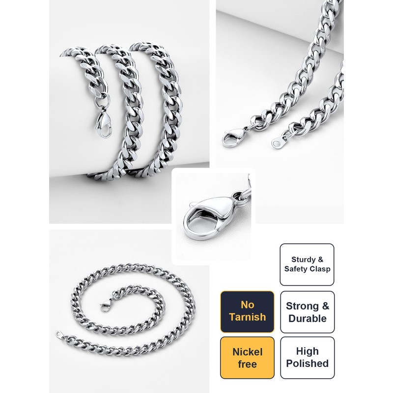 U7 Male Cuban Chain Necklace Men 24 Inch Stainless Steel