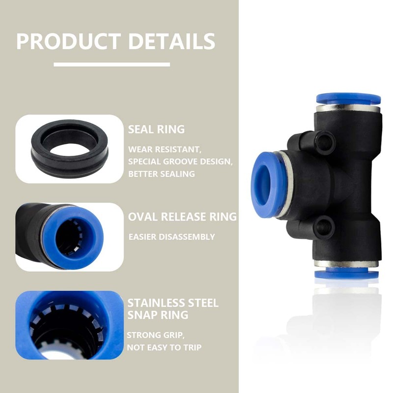 Bwintech 12 Pcs 10mm 3 Way Tee Push in Connect