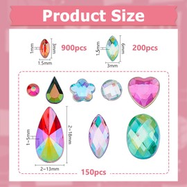 Hobbspring Pack of 1250 Flatback Rhinestones Crystal Gemstones Colourful Horse Eyes Crystal Rhinestones Acrylic Rhinestones Gemstones for Crafts for Clothing Evening Shoes Wedding Accessories