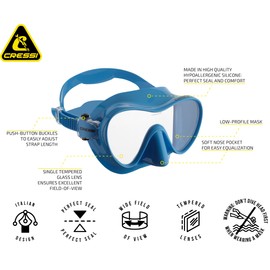 Cressi Italian Design Premium Tempered Glass Lens Frameless Scuba Snorkeling Dive Mask - Dry Snorkel - and Palau Short Snorkeling Fin and Snorkel Set Gear Bag, BL-XS | US Man 4/6.5 | US Lady 5/7.5