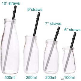 DAKOUFISH 8 Inch Black Reusable Plastic Replacement Drinking Straws for Short Mini 12 oz 16 oz Mason Jar,Tumblers, Set of 12 Pcs Straws with Cleaning Brush (8inch,Black)