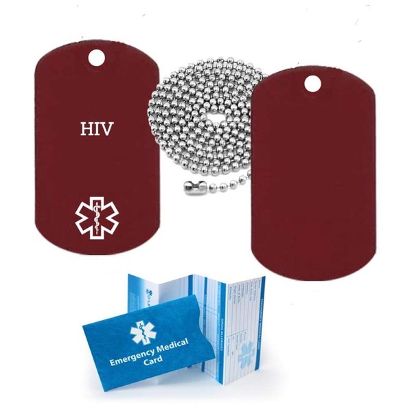 HIV Medical Alert ID Dog Tag Pendant in Anodized Aluminum