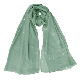Lina & Lily Sparkle Rhinestones Women's Chiffon Scarf Shawl Wrap Sheer Lightweight (Mint Green)