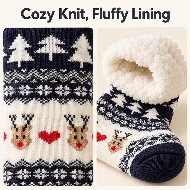 Women's Fuzzy Slipper Socks – Thick Plush Winter Socks with