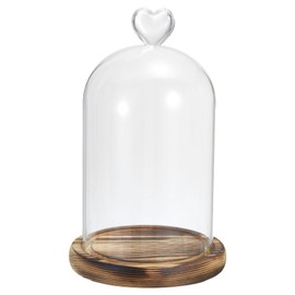 PATIKIL 8.9"x3.9" Glass Dome Cloche, Clear Glass Bell Jar Display Case Tabletop Centerpiece with Wooden Base for LED Light Christmas Home Decor
