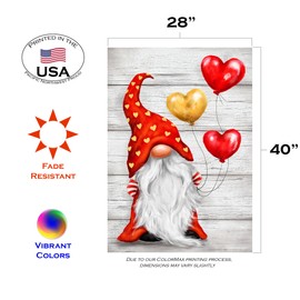 Toland Home Garden 1012628 Heart Gnome Valentine Garden Flag 28x40 Inch Double Sided for Outdoor Valentines Day House Yard Decoration