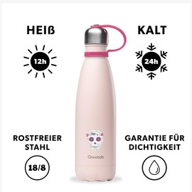 Qwetch - Kids Thermos Flask - Pink 500 ml - Cold for 24 Hours and Warm for 12 Hours - Leakproof, BPA-Free & Reusable