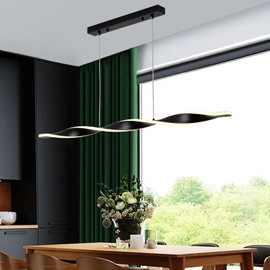 Linear LED Pendant Light, 47.2in Modern Dimmable Hanging Kitchen Island Lighting with Remote Control, 44W Black Ceiling Lamp Fixtures Hanging, Dining Room Chandelier Lighting for Living Room Bedroom