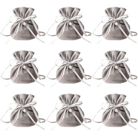 Snadulor 20 PCS Round Bottom Drawstring Velvet Gift Bags Jewelry Pouches with Pearl Bead,for Wedding Favors,Christmas,Party Favors,Birthday,Grey