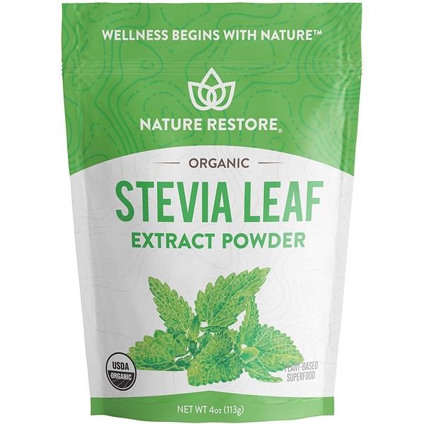 Nature Restore USDA Certified Organic Stevia Leaf Extract Powder, 4 ounces, Non GMO, Gluten Free, 100% Natural Stevia Sweetener