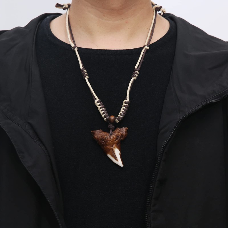 HZMAN Hawaiian Shark Teeth Resin Pendant - Adjustable Cord Surfer