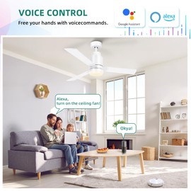 YITAHOME 52 Inch White Ceiling Fan with Light and Remote, App Control, Modern Smart Ceiling Fan Compatible with Alexa for Indoor Outdoor, Reversible Quiet Motor, Memory Function