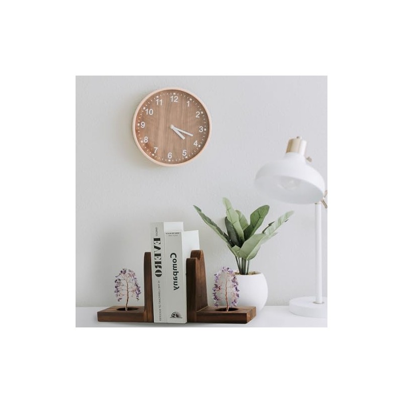 Wood Bookends for Shelves with Crystal Tree, Geode Bookstoppers for