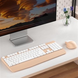 COVEVA Wireless Keyboard and Mouse Combos, Retro Keyboard and Mouse Wireless 104 Keys Full Size, 2.4Ghz Connection and Optical Mouse for Windows, Mac, PC, Laptop for Home and Office (White Milk Tea)