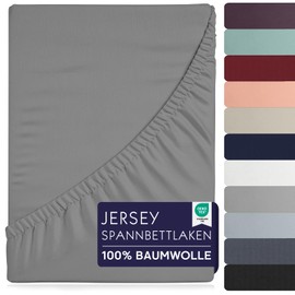 BRB Home Fitted Sheet 140 x 200 cm - Fitted Sheet for Thick Mattresses up to 27 cm 100% Cotton Oeko-Tex Certified Bed Sheet Jersey Bedding Duvet Cover for Box Spring Bed (Light Grey - 140 x 200)