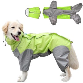 Raincoat for Dogs, Dog Raincoat, Waterproof Dog Coat with Hood, Lightweight Rain Jacket Dog Suitable for Medium and Large Dogs, Dog Playground and Holidays with Dog, Green (24)