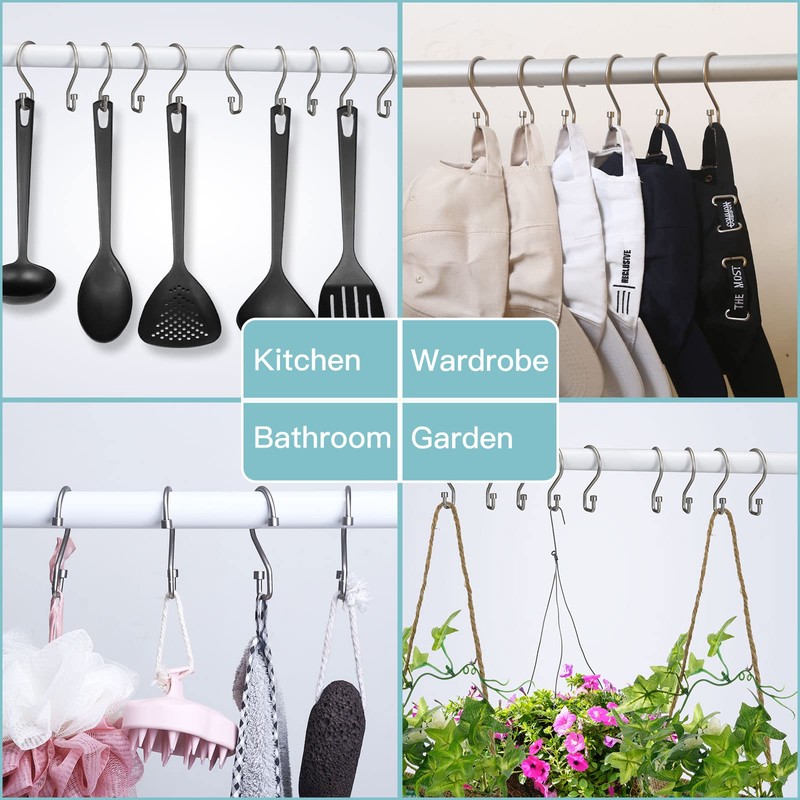 Goowin Shower Curtain Hooks, S Shape Shower Curtain Rings, Rustproof