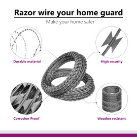 vidaXL Razor Wire Fencing Coil – Concertina Barb Razor Fence for Outdoor, Yard, Garden, Farm High Security, Weather Resistant Galvanized Steel Bobwire Alambre Roll Barrier – 197 ft
