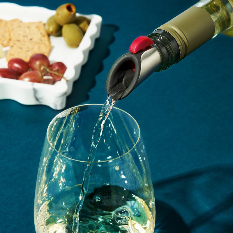 Innovine Wine Pourer and Stopper, Drip-Free Stainless Steel and Silicone