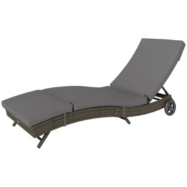 Patio Outdoor PE Rattan Sun Lounger Adjustable Backrest Wicker Chaise Lounge Chair With 2 Wheels Graycolor: Gray Color