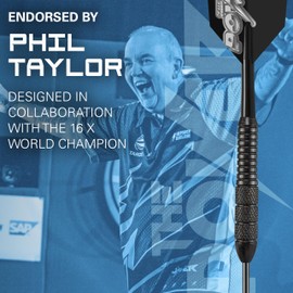 TARGET Darts Phil Taylor Power Storm Black, 22G Brass Steel Tip Darts Set | Player Edition Phil Taylor Darts Set with Storage Case, Beginner Dart Sets, Phil Taylor Dart Kit