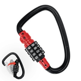 DOKEEP Carabiner Anti-Theft Heavy Duty Free-Setting D-Lock Dial Type Carabiner Number Lock Helmet Holder (Black + Red)