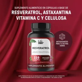 Resveratrol Life360+ Antioxidante 220 Cápsulas Suplemento Alimenticio Antioxidante Sin Sabor