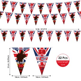 AhfuLife 2025 VJ Day 80th Anniversary Flags Bunting, 12m-32 PCS 80th Anniversary Decorations Memorabilia Banner, Victory In Japan Flags for Garden Street Party Decorations